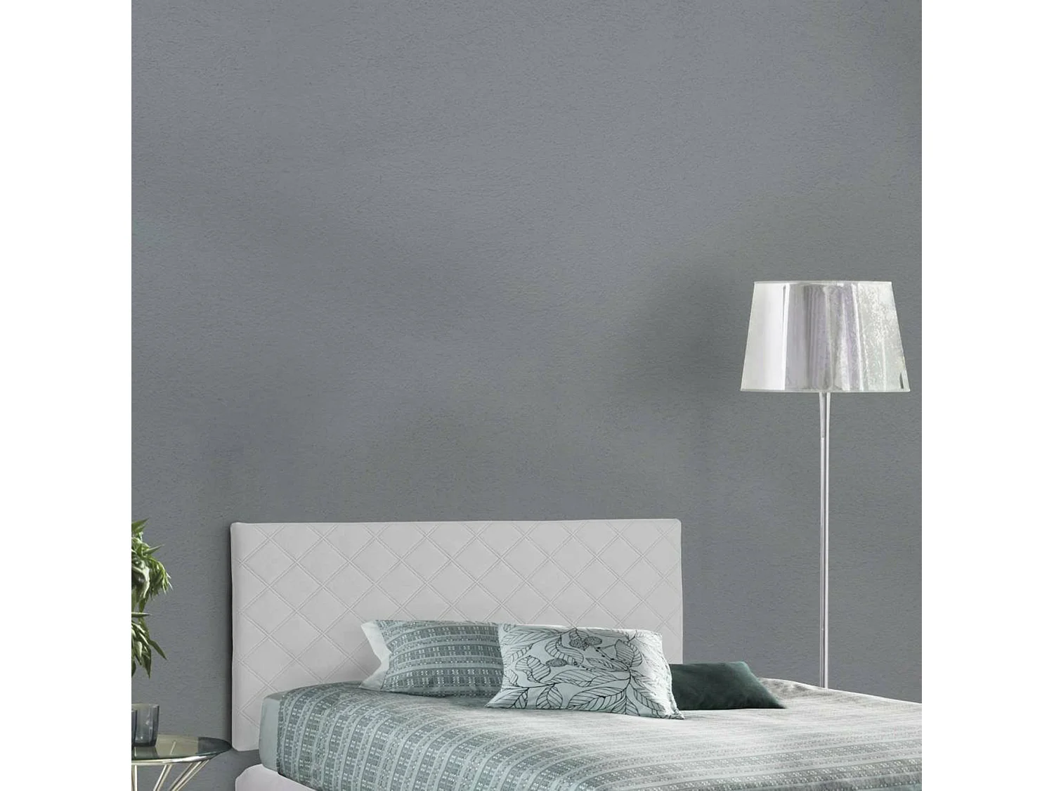 Lit queen size Cleo, tête de lit murale en éco-cuir, 100% Made in Italy, adaptée pour un lit queen size, 130x60 cm, Blanc