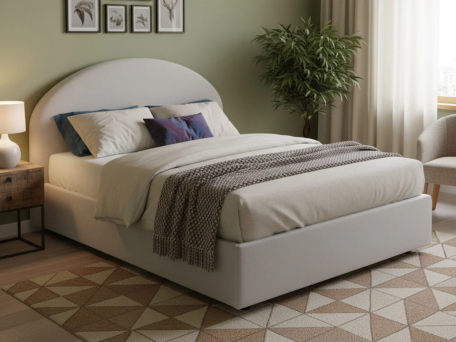 Cama de casal Corinne, Cama de armazenamento com forro de couro ecológico, 100% Fabricado na Itália, Abertura frontal, adequada para colchão de 160x200 cm, Branco