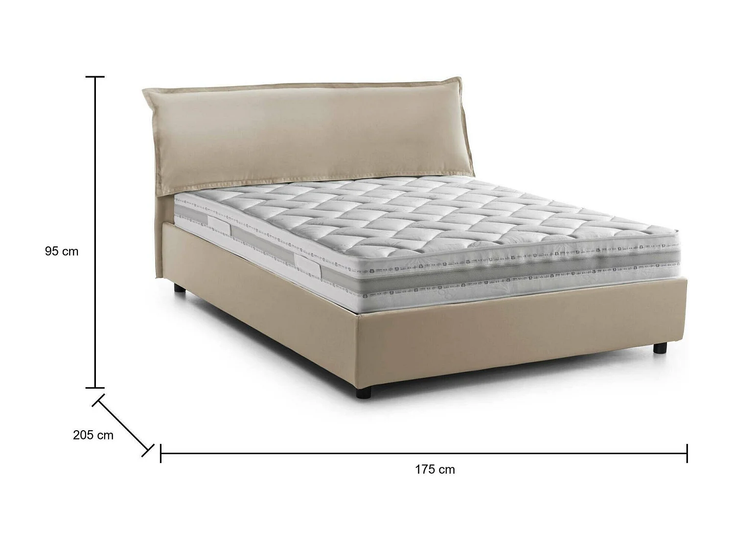 Clodovea tweepersoonsbed, opbergbed met afneembare hoes met gestoffeerd hoofdeinde en opbergbedframe, 100% Made in Italy, inclusief matras 160x190 cm, Beige