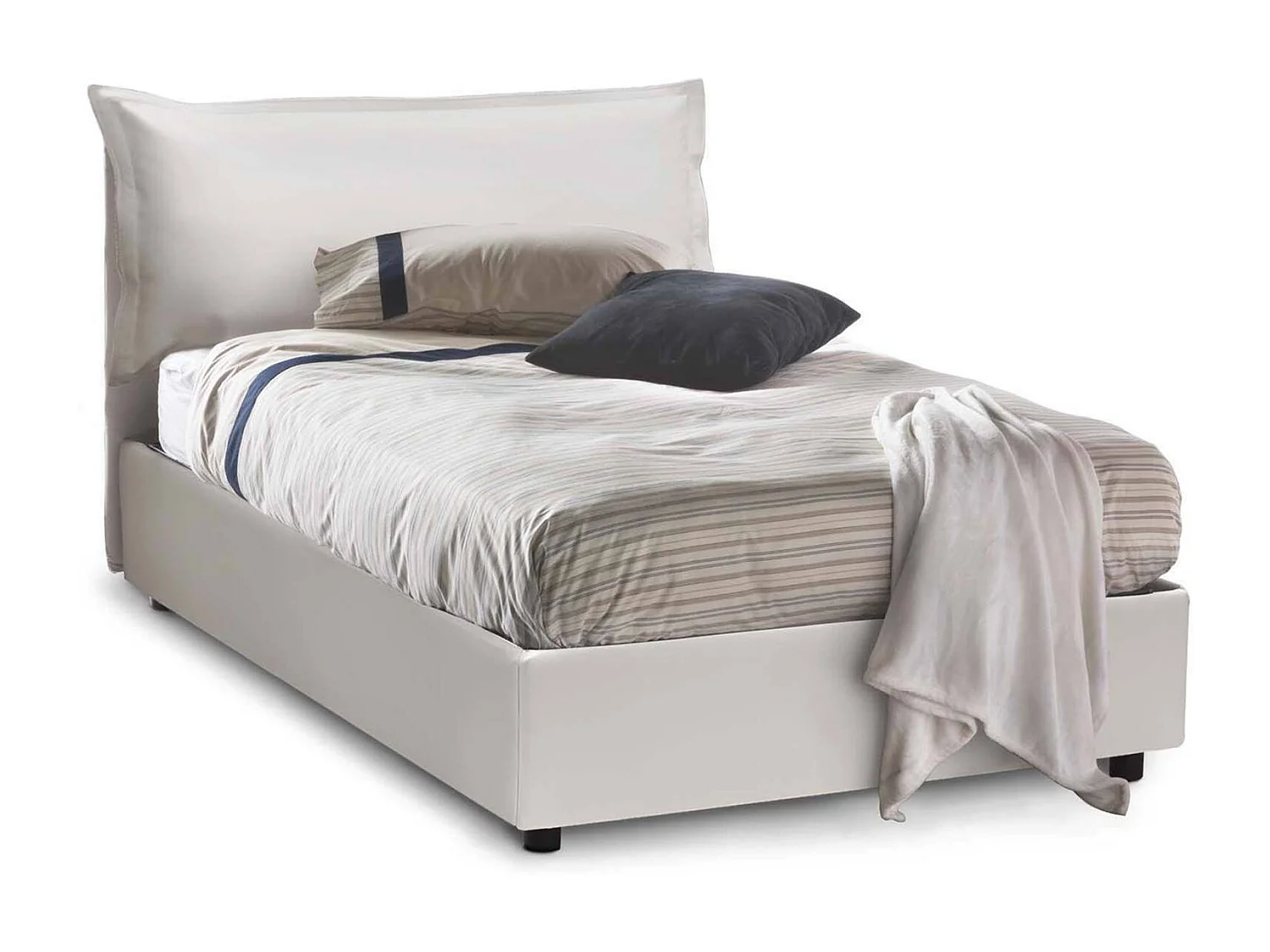 Letto piazza e mezza Letizia, Letto contenitore con rivestimento in ecopelle, 100% Made in Italy, Apertura frontale, con materasso Cm 120x200 incluso, Bianco