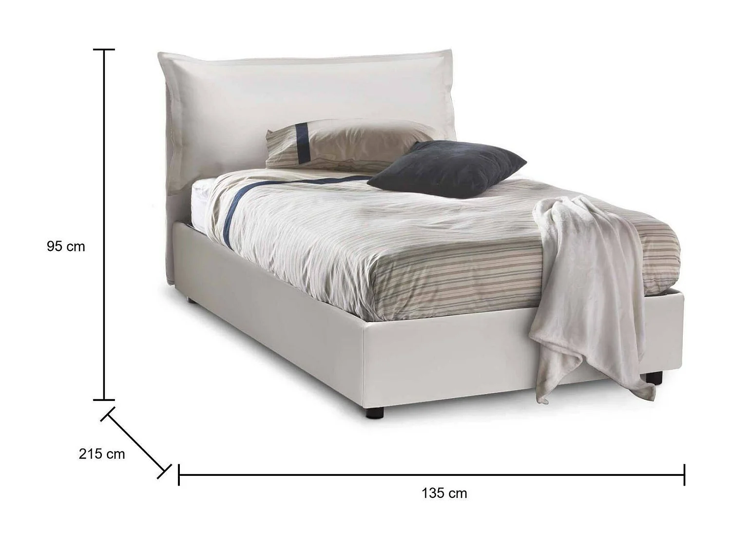 Letto piazza e mezza Letizia, Letto contenitore con rivestimento in ecopelle, 100% Made in Italy, Apertura frontale, con materasso Cm 120x200 incluso, Bianco