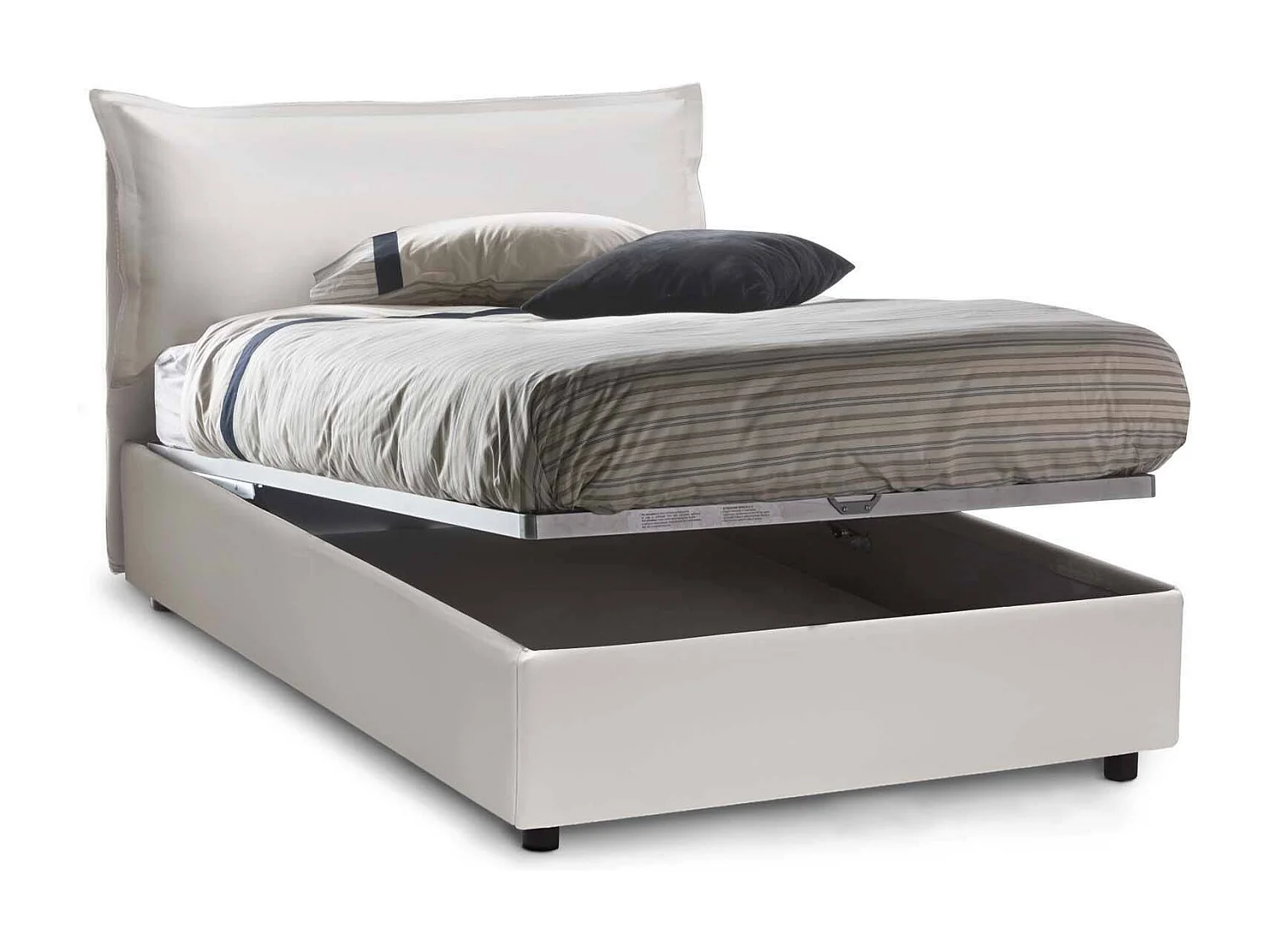 Letto piazza e mezza Letizia, Letto contenitore con rivestimento in ecopelle, 100% Made in Italy, Apertura frontale, con materasso Cm 120x200 incluso, Bianco