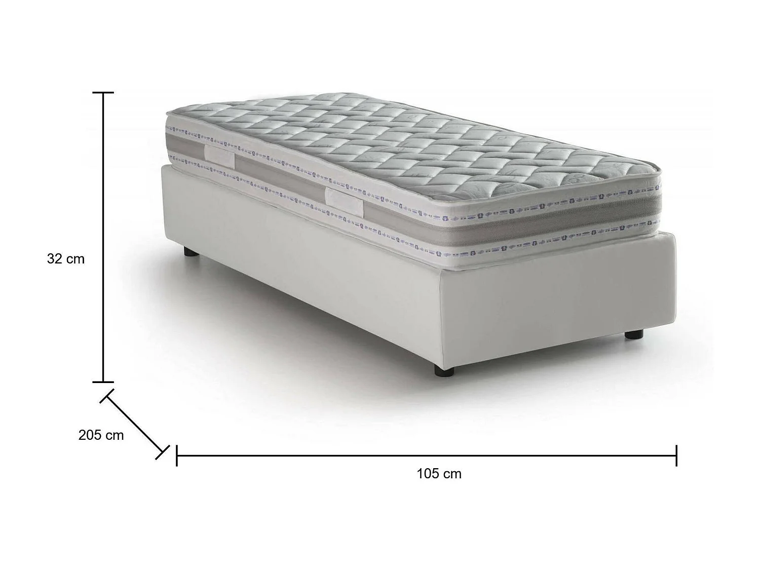 Lit simple Alessandra, Lit coffre avec revêtement en éco-cuir, 100% Made in Italy, Ouverture frontale, avec matelas 90x190 cm inclus, Blanc