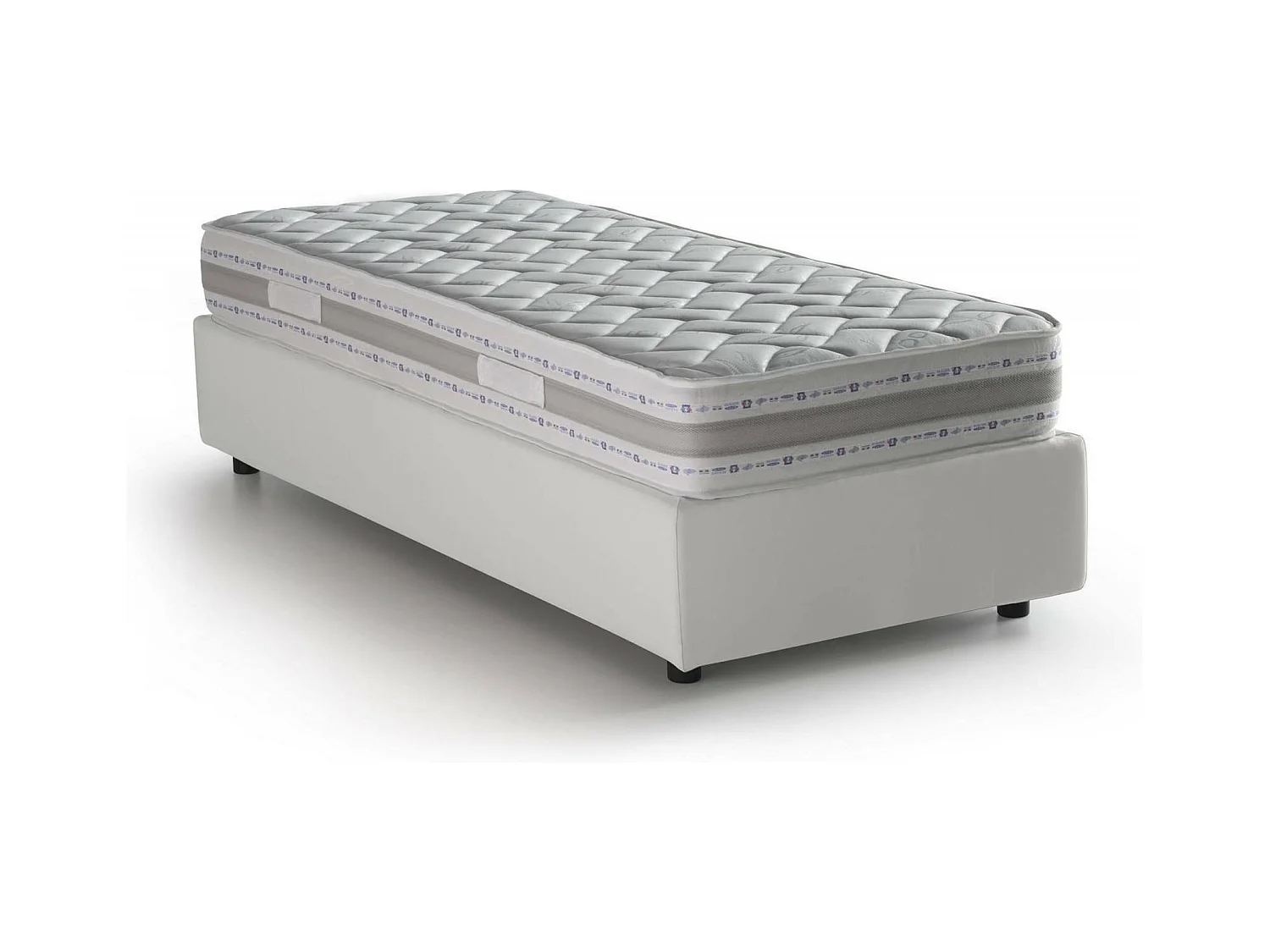 Lit simple Alessandra, Lit coffre avec revêtement en éco-cuir, 100% Made in Italy, Ouverture frontale, avec matelas 90x190 cm inclus, Blanc
