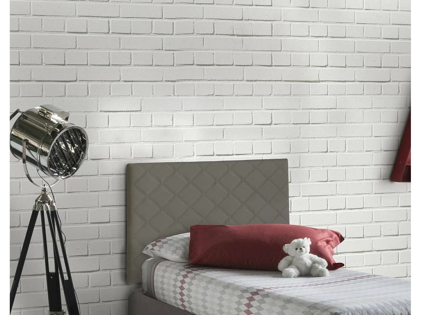 Lit simple Cleziana, tête de lit murale en éco-cuir, 100% Made in Italy, adapté pour un lit simple, 90x60 cm, gris tourterelle