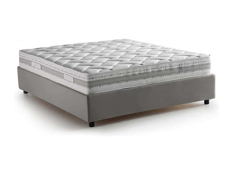 Lit double Gioia, Lit coffre avec revêtement en tissu, 100% Made in Italy, Ouverture frontale, avec matelas 140x200 cm inclus, Gris