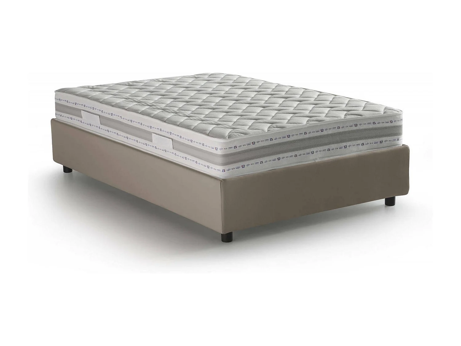 Letto piazza e mezza Sara, Letto contenitore con rivestimento in ecopelle, 100% Made in Italy, Apertura frontale, con materasso Cm 120x200 incluso, Tortora