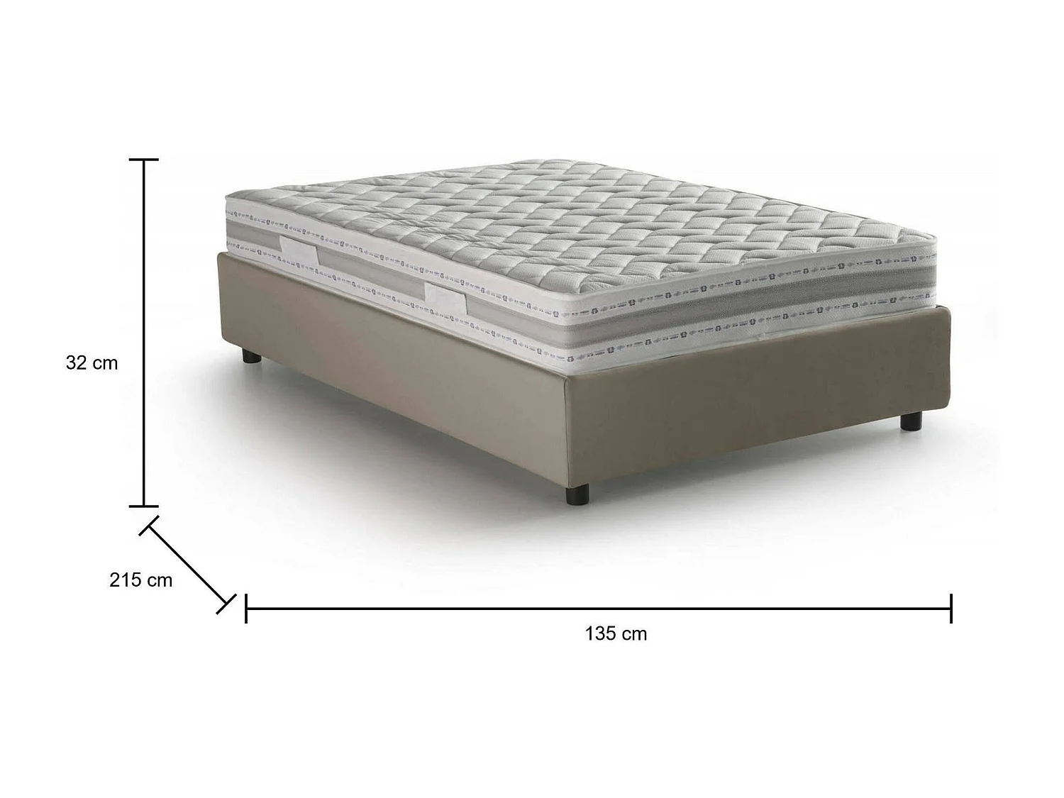 Letto piazza e mezza Sara, Letto contenitore con rivestimento in ecopelle, 100% Made in Italy, Apertura frontale, con materasso Cm 120x200 incluso, Tortora