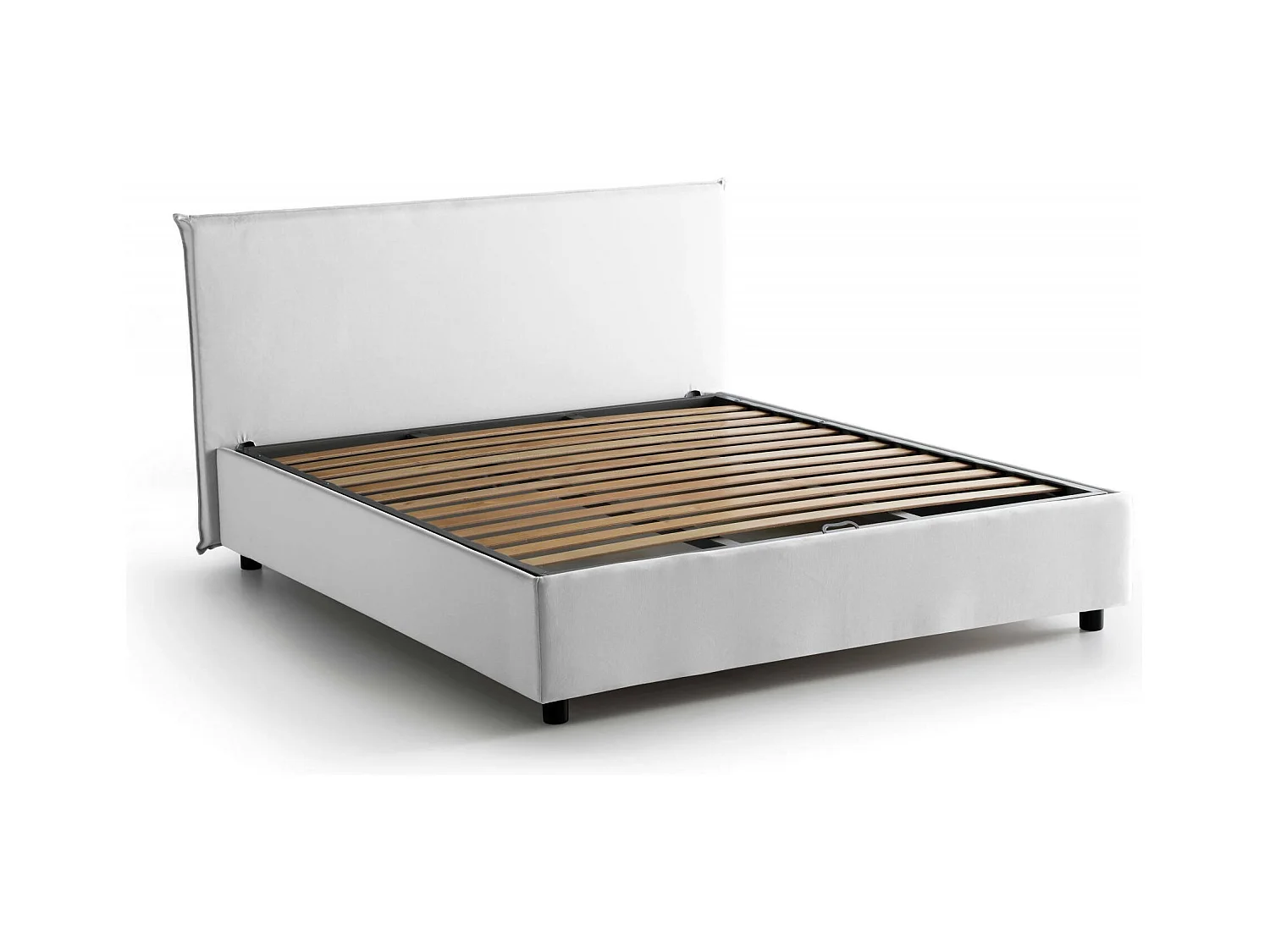 Lit double Betty, Lit coffre avec revêtement en tissu, 100% Made in Italy, Ouverture frontale, adapté pour matelas 160x190 cm, Blanc