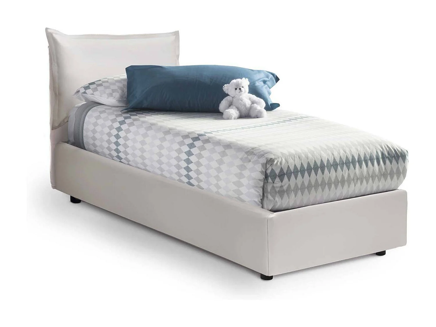 Marianna eenpersoonsbed, Opbergbed met bekleding van eco-leer, 100% Made in Italy, Zijopening, inclusief matras van 80x190 cm, Wit