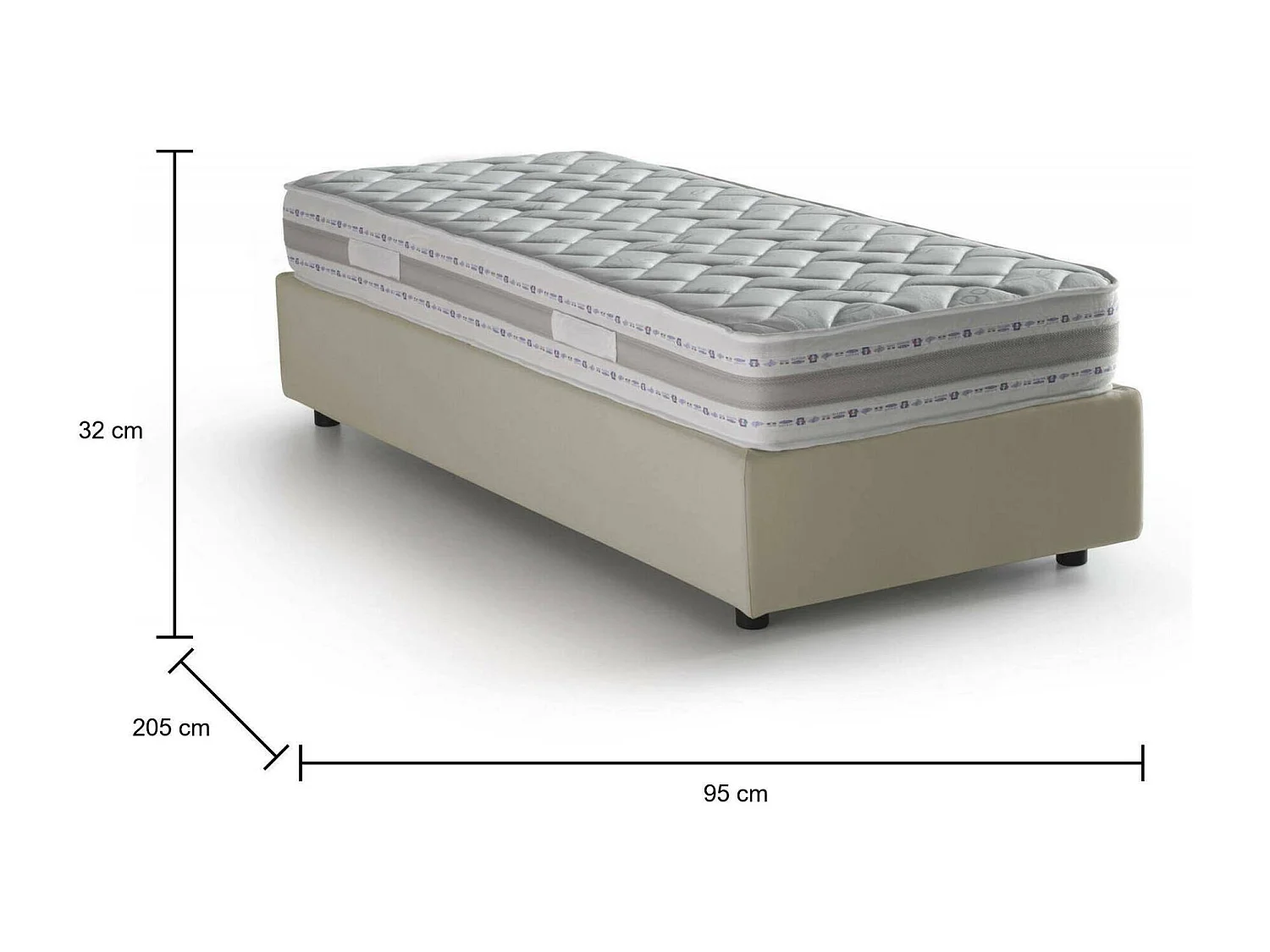 Letto singolo Amelia, Letto contenitore con rivestimento in tessuto, 100% Made in Italy, Apertura frontale, con materasso Cm 80x190 incluso, Beige