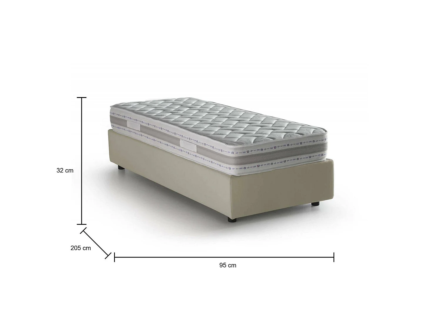Lit simple Amelia, Lit coffre avec revêtement en tissu, 100% Made in Italy, Ouverture frontale, avec matelas 80x190 cm inclus, Beige