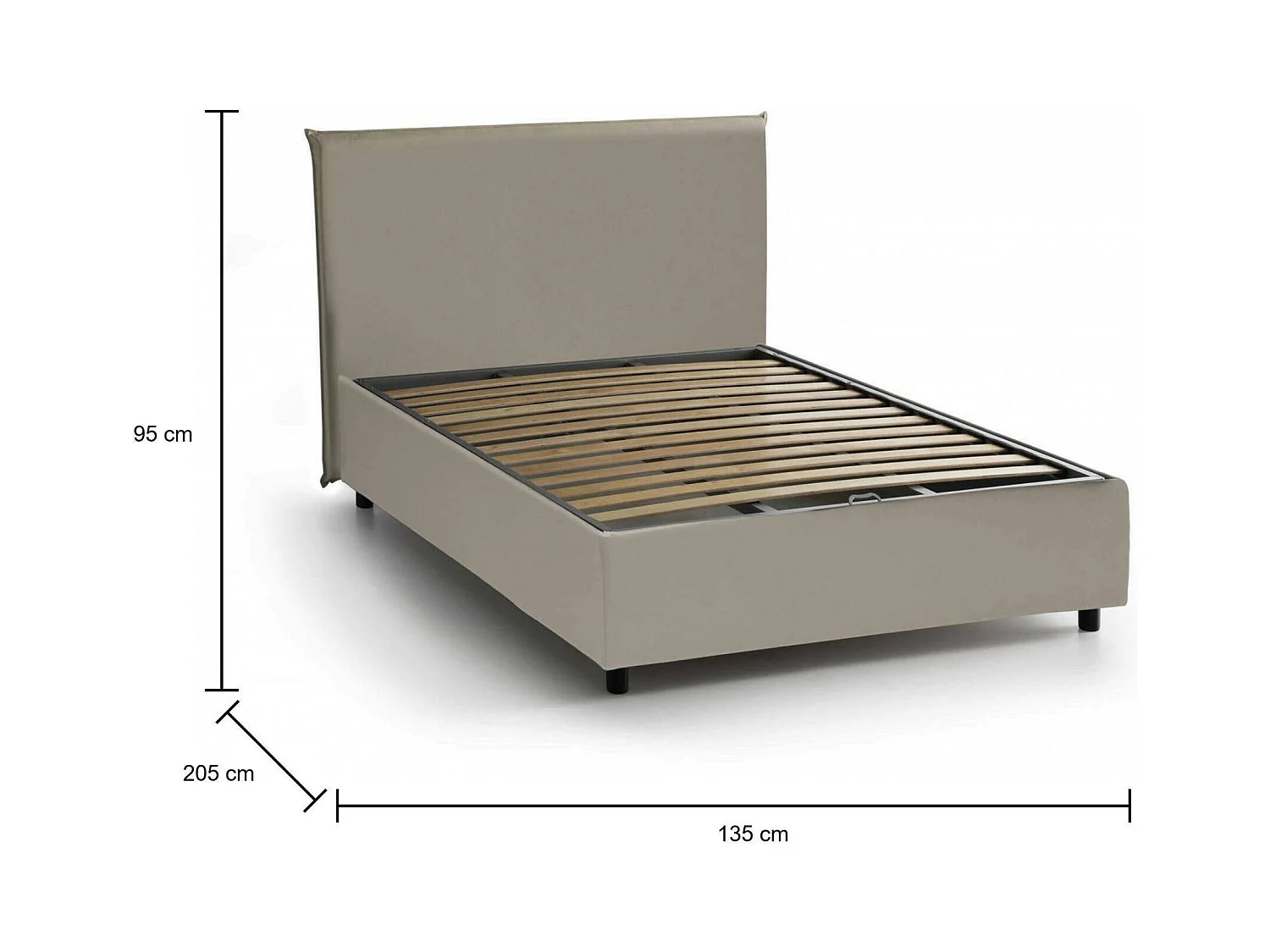 Lit queen size Artemisia, lit coffre avec revêtement en éco-cuir, 100% Made in Italy, ouverture frontale, adapté pour matelas 120x190 cm, gris tourterelle