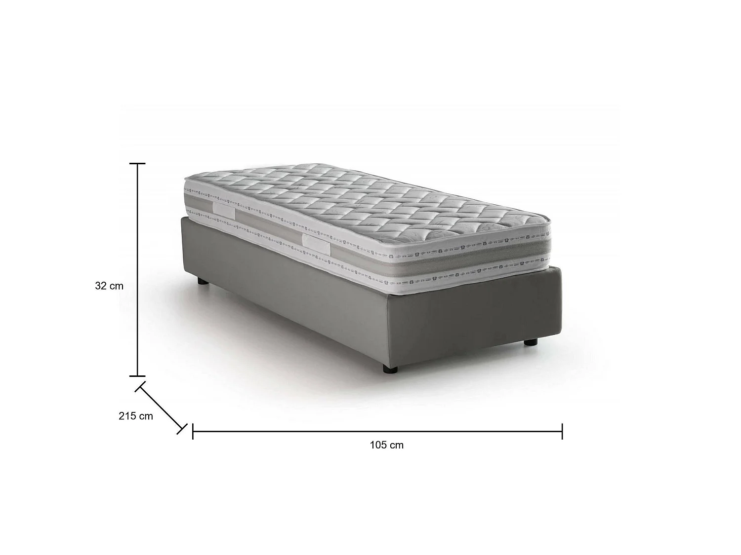 Lit simple Valentina, Lit coffre avec revêtement en tissu, 100% Made in Italy, Ouverture frontale, avec matelas 90x200 cm inclus, Gris
