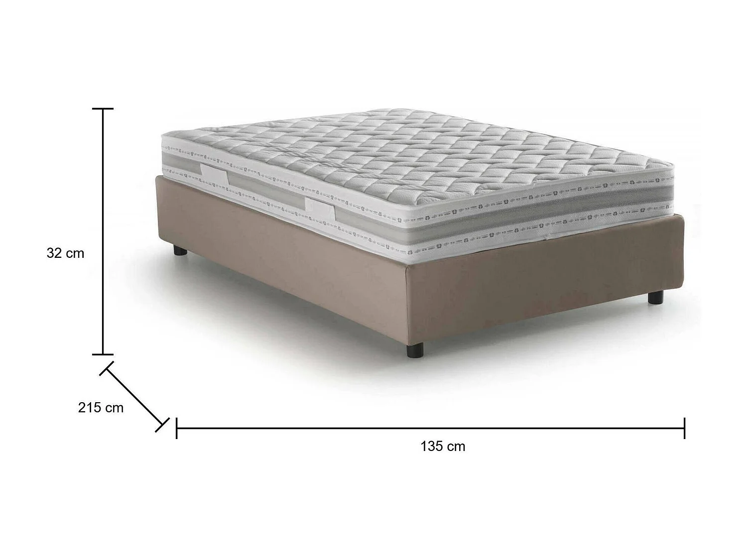 Lit double Rebecca, Lit coffre avec revêtement en tissu, 100% Made in Italy, Ouverture frontale, avec matelas 120x200 cm inclus, Taupe