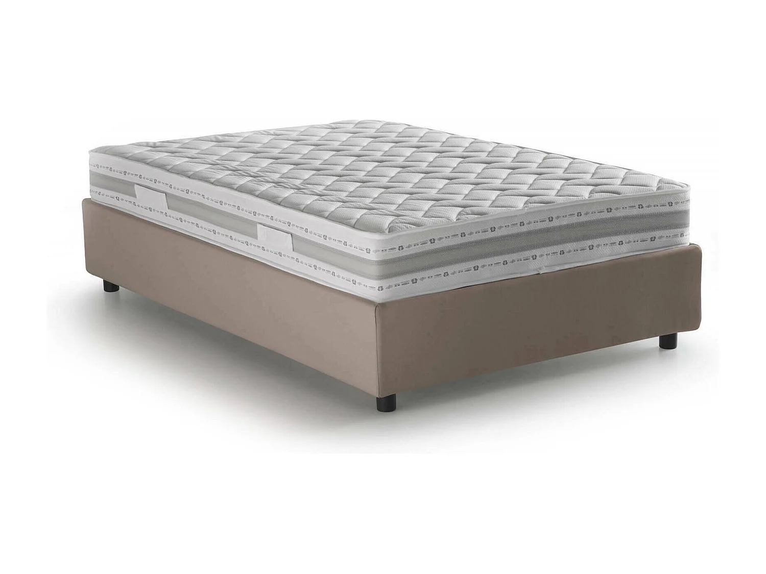 Cama doble Rebecca, Cama contenedor con revestimiento de tela, 100% Made in Italy, Apertura frontal, con colchón de 120x200 cm incluido, Taupe