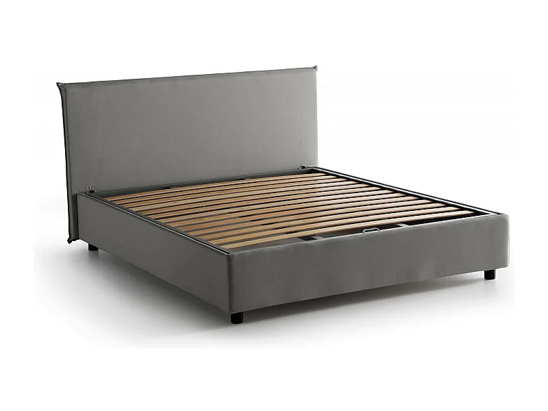 Lit double Betty, Lit coffre avec revêtement en tissu, 100% Made in Italy, Ouverture frontale, adapté pour matelas 160x190 cm, Gris