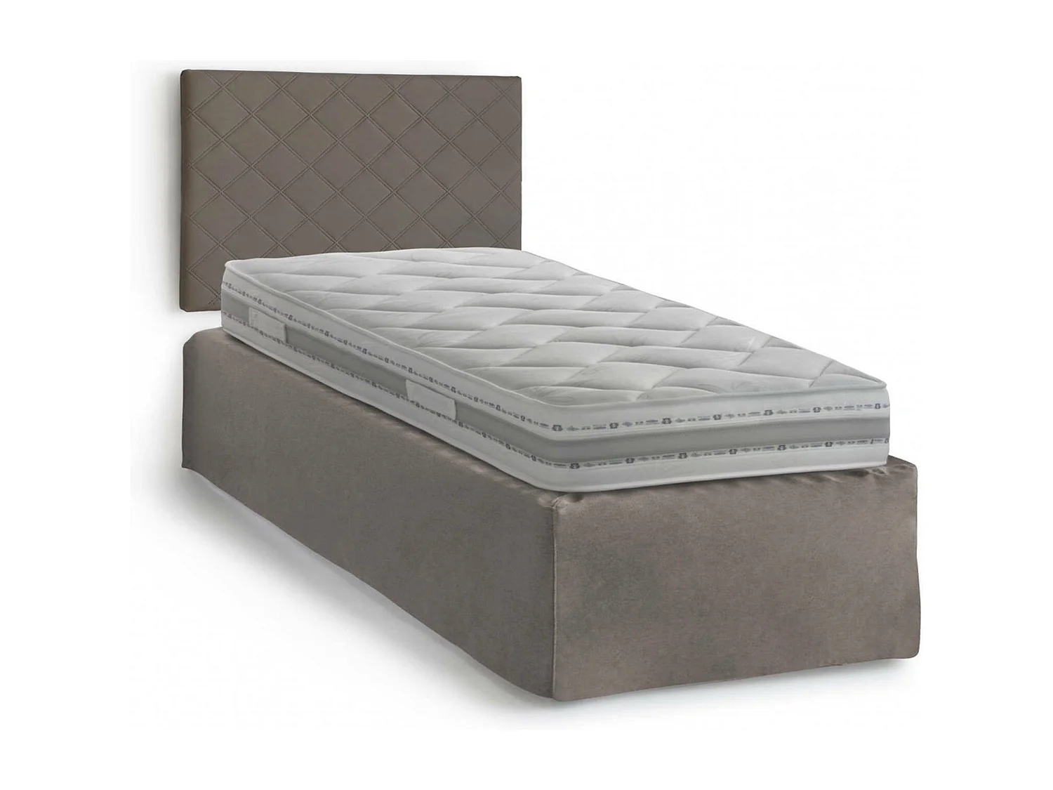 Cleonice Cama individual, cabecero de ecopiel con base ortopédica y faldón, 100% Made in Italy, apto para cama individual, colchón incluido, 80x190 cm, gris tórtola