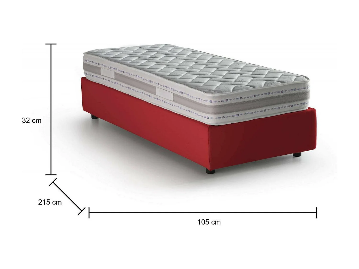 Lit simple Valentina, Lit coffre avec revêtement en tissu, 100% Made in Italy, Ouverture frontale, avec matelas 90x200 cm inclus, Rouge