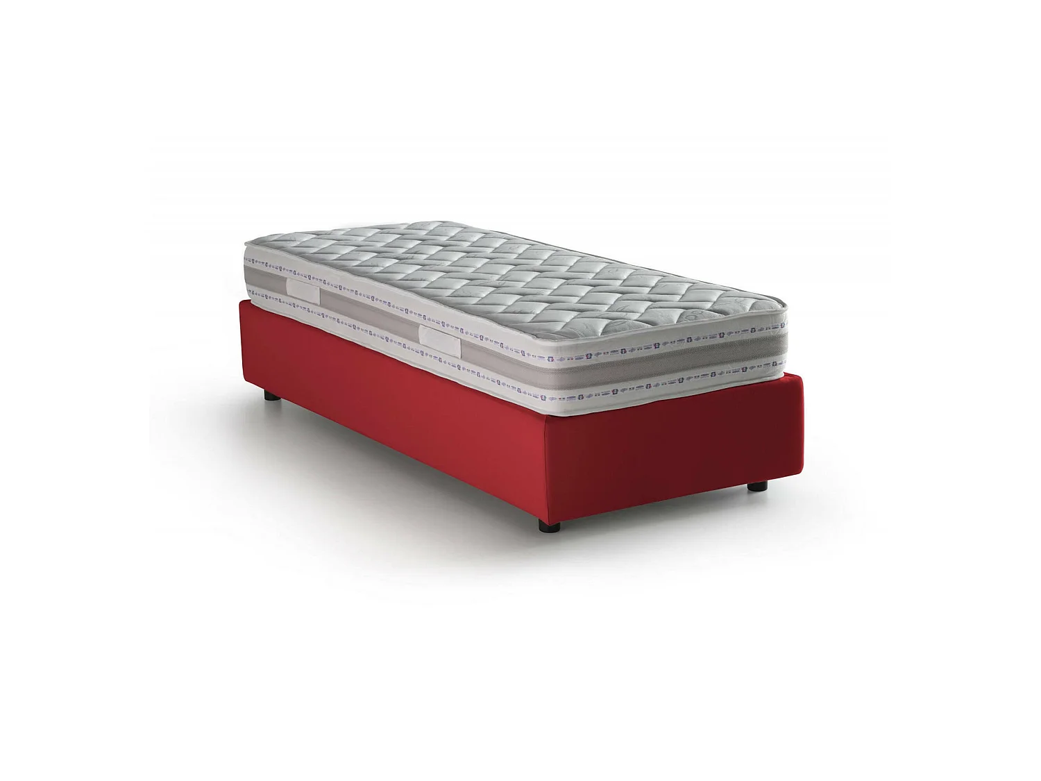 Letto singolo Valentina, Letto contenitore con rivestimento in tessuto, 100% Made in Italy, Apertura frontale, con materasso Cm 90x200 incluso, Rosso