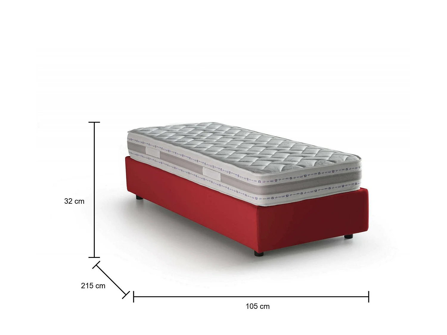Letto singolo Valentina, Letto contenitore con rivestimento in tessuto, 100% Made in Italy, Apertura frontale, con materasso Cm 90x200 incluso, Rosso