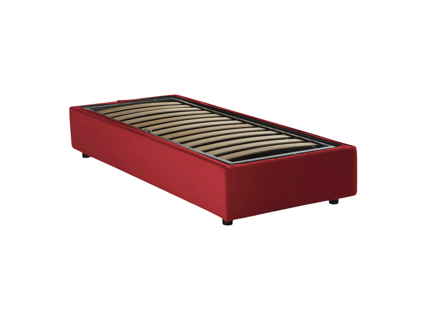 Letto singolo Valentina, Letto contenitore con rivestimento in tessuto, 100% Made in Italy, Apertura frontale, con materasso Cm 90x200 incluso, Rosso