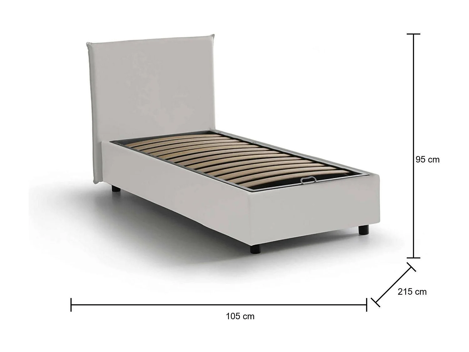 Christine eenpersoonsbed, Opbergbed met eco-lederen bekleding, 100% Made in Italy, Opening aan de voorkant, geschikt voor matras van 90x200 cm, Wit