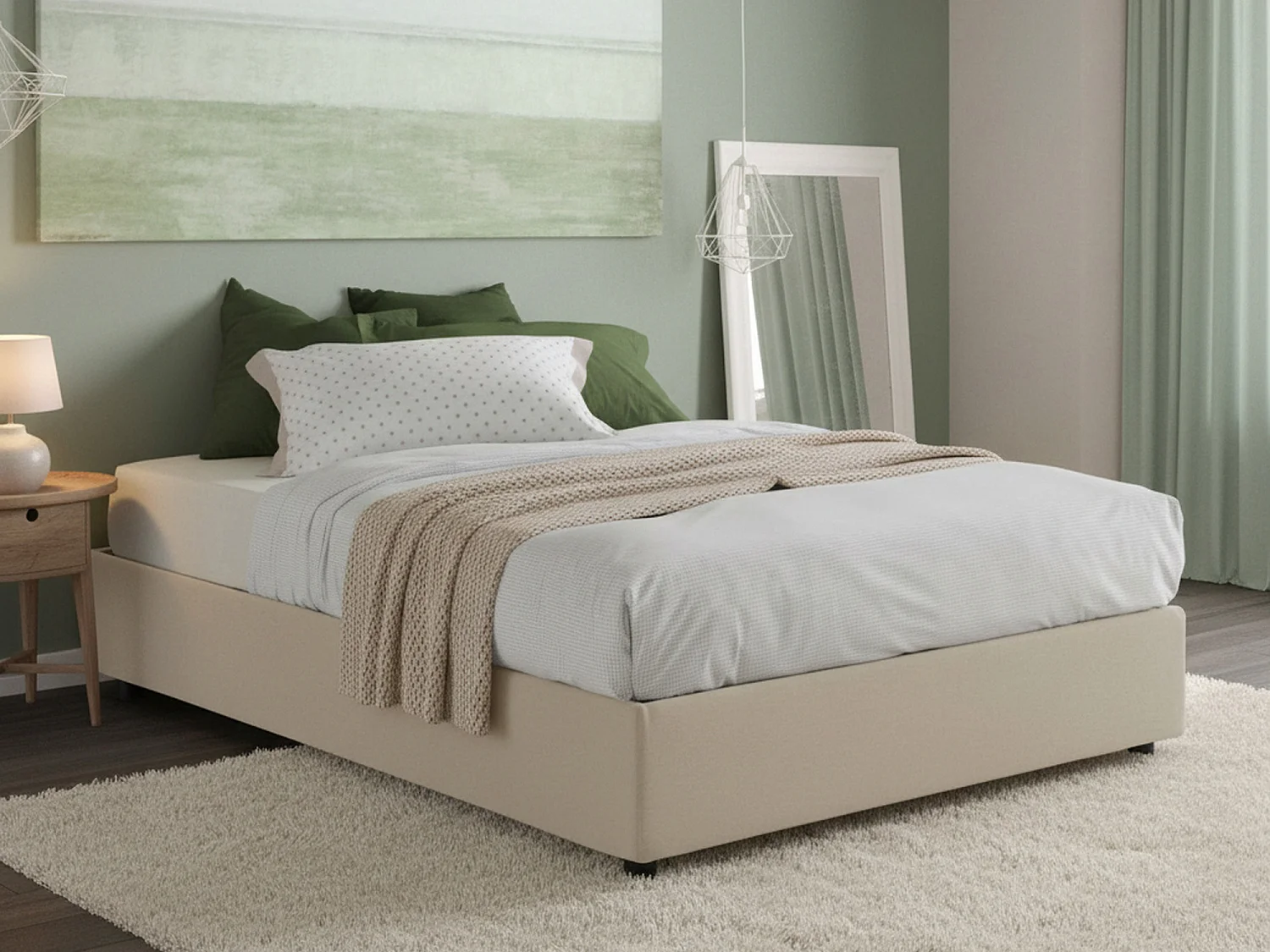 Lit double Maria, Lit coffre avec revêtement en tissu, 100% Made in Italy, Ouverture frontale, adapté pour matelas 160x200 cm, Beige