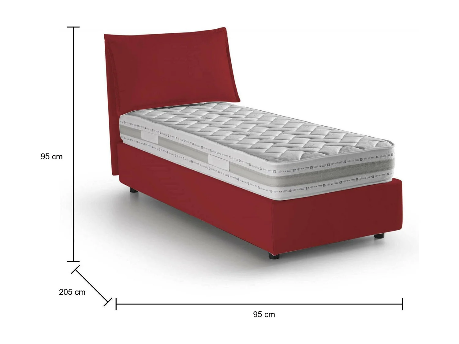 Carolina eenpersoonsbed, Opbergbed met stoffen bekleding, 100% Made in Italy, Opening aan de voorkant, inclusief matras van 80x190 cm, Rood
