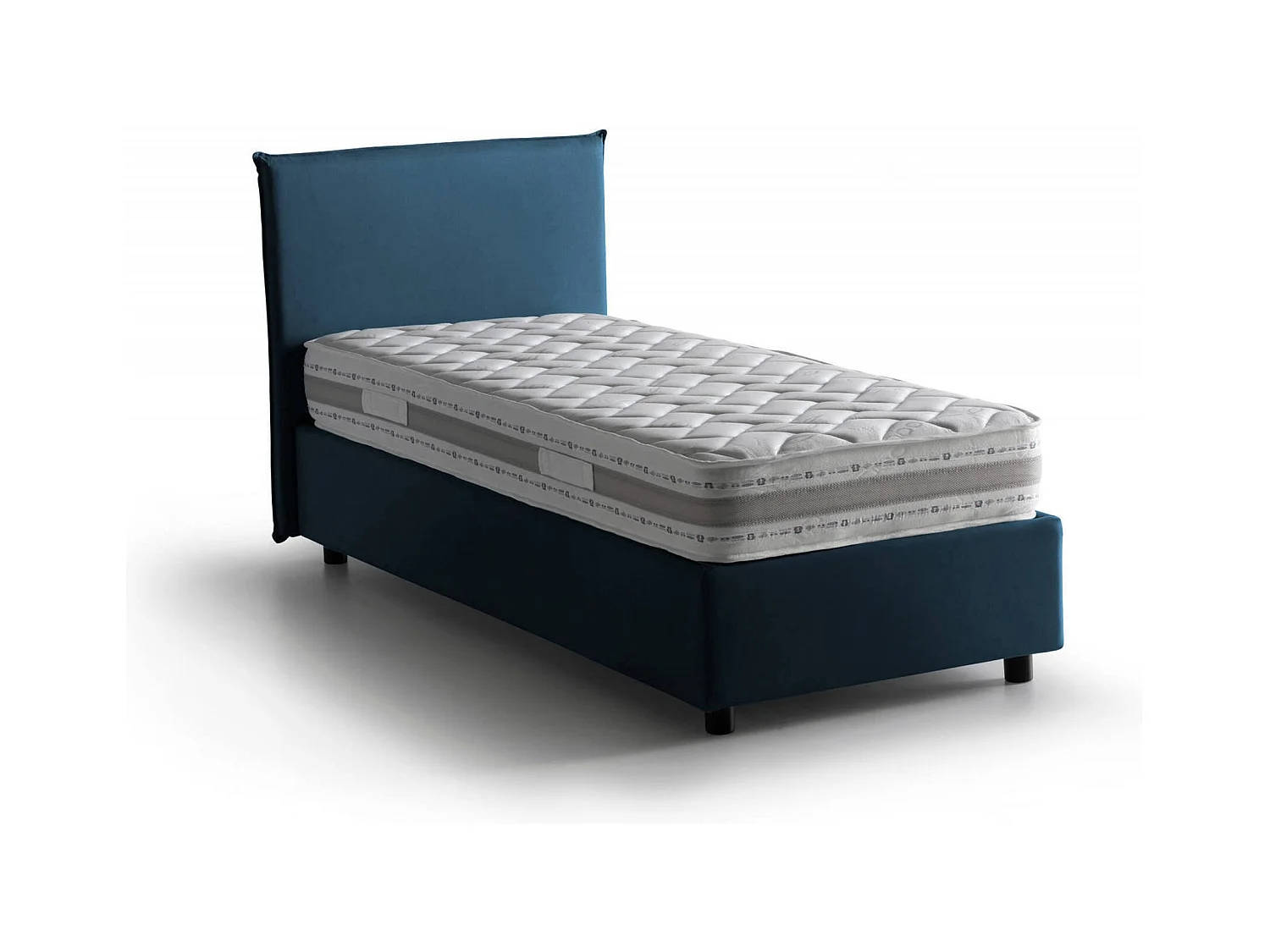 Lit simple Chiaraluna, Lit coffre avec revêtement en tissu, 100% Made in Italy, Ouverture frontale, avec matelas 90x190 cm inclus, Bleu