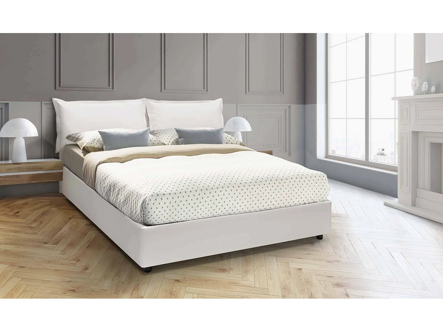 Lucrezia Franse Stijl Bed Wit 140x200 cm, Met Opbergruimte, Made in Italy Bedden Italiaan
