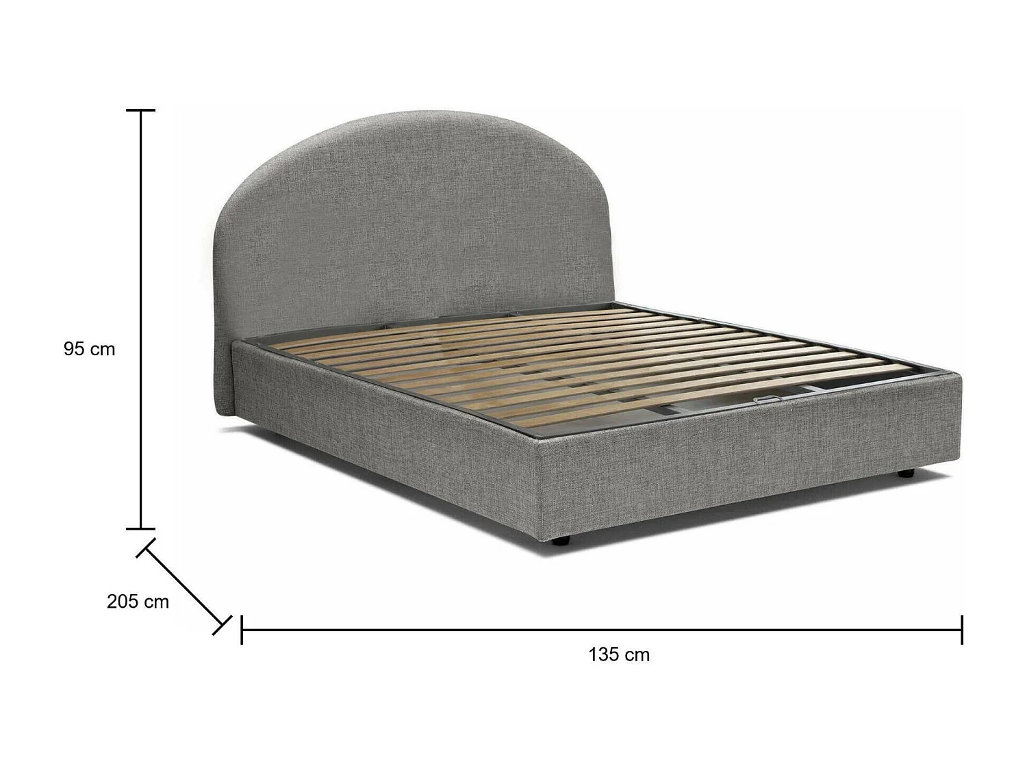 Cama queen size Concetta, Cama contenedor con revestimiento de tela, 100% Made in Italy, Apertura frontal, Apta para colchón de 120x190 cm, Gris