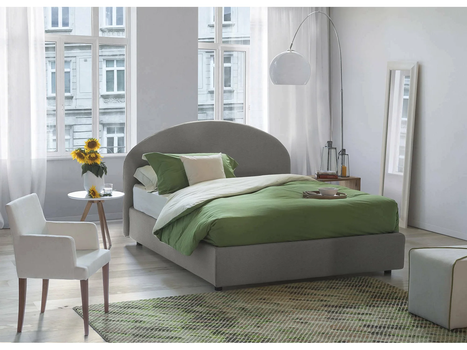 Lit queen size Concetta, Lit coffre avec revêtement en tissu, 100% Made in Italy, Ouverture frontale, adapté pour matelas 120x190 cm, Gris