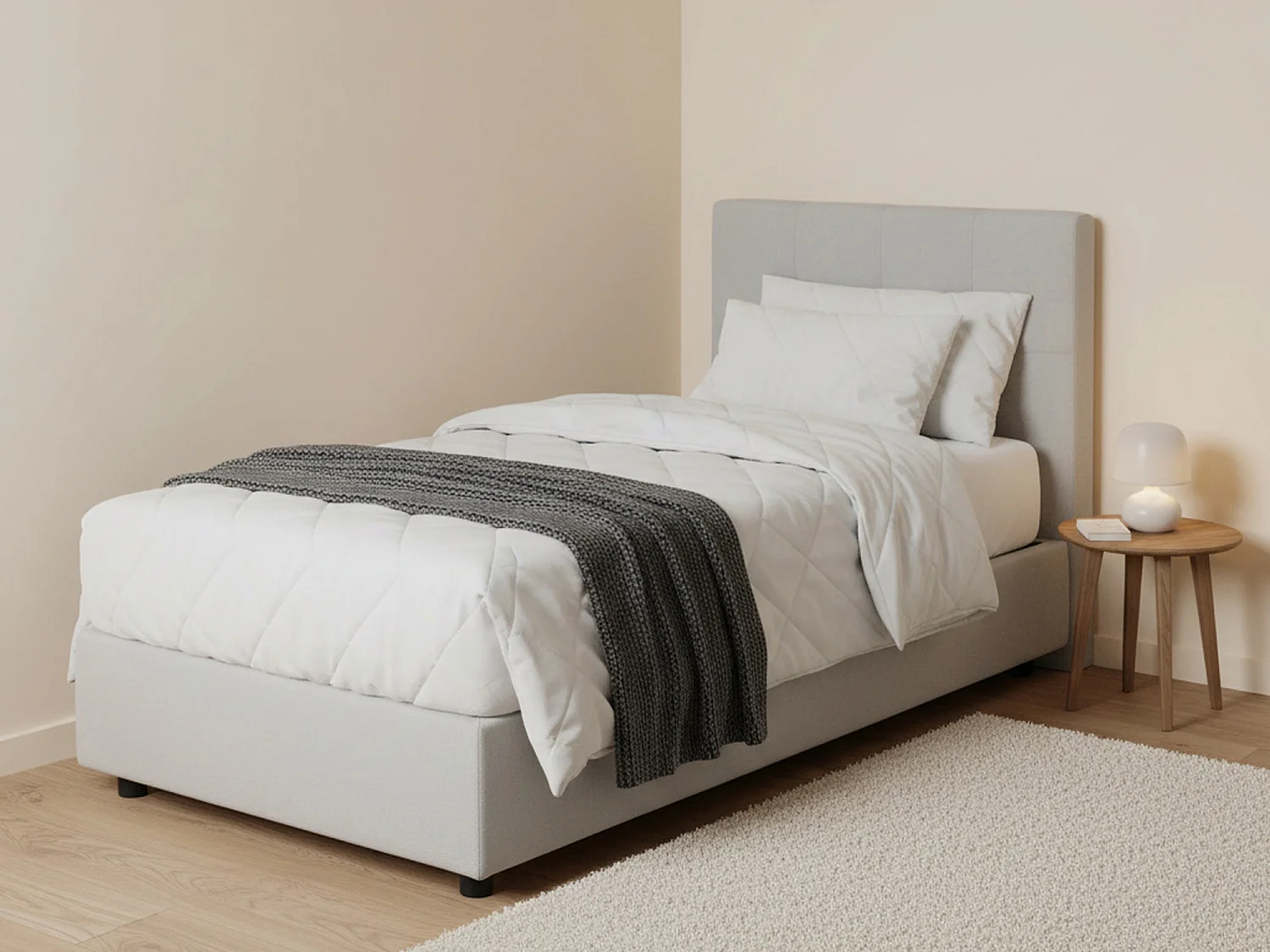 Talamo Italia Eenpersoonsbed Serena Wit Opbergruimte Matrasmaat 90x190 cm, Inclusief Lattenbodem Made in Italy