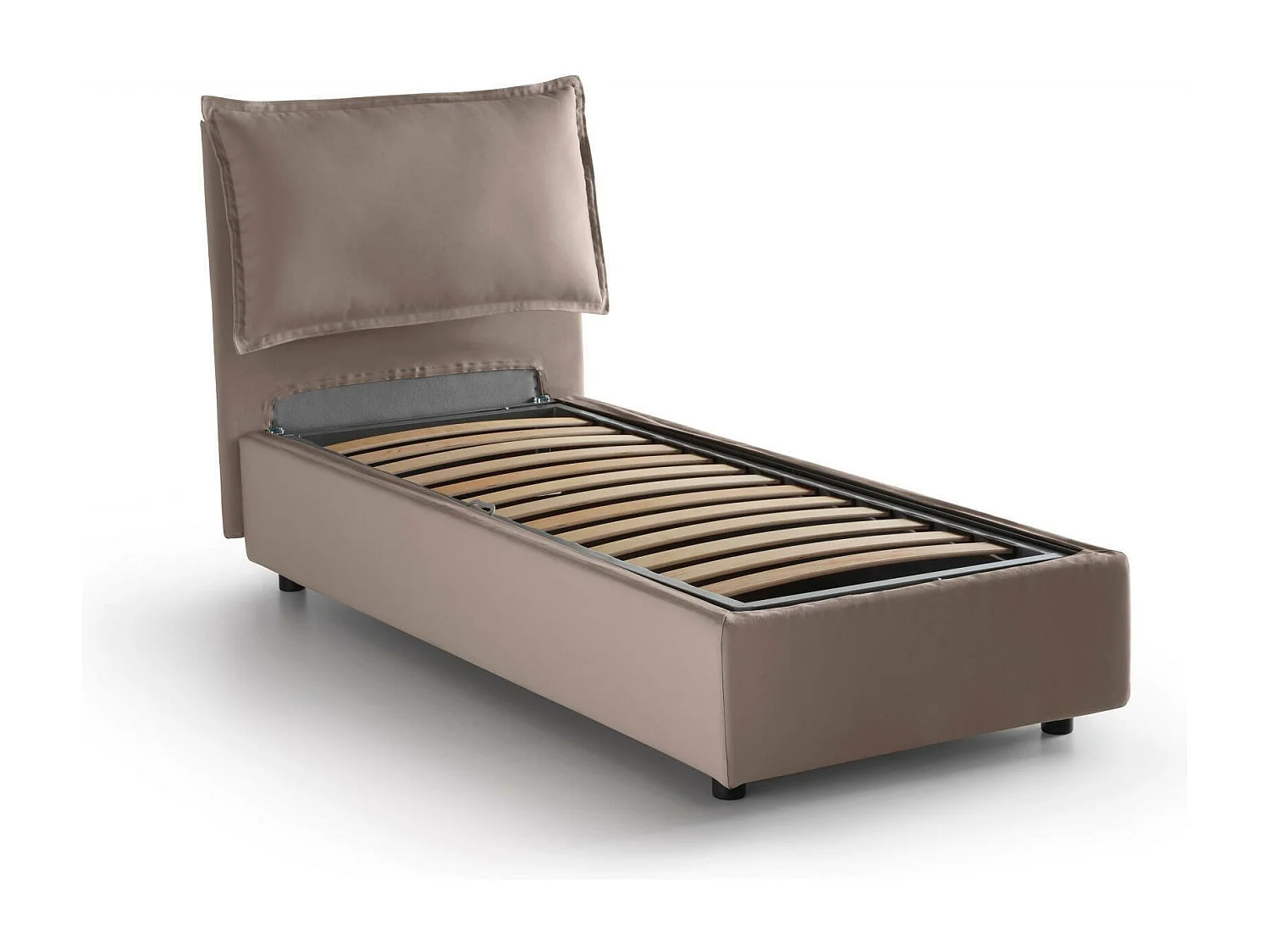 Lit simple Vanessa, Lit coffre avec revêtement en tissu, 100% Made in Italy, Ouverture frontale, adapté pour matelas 80x190 cm, Taupe