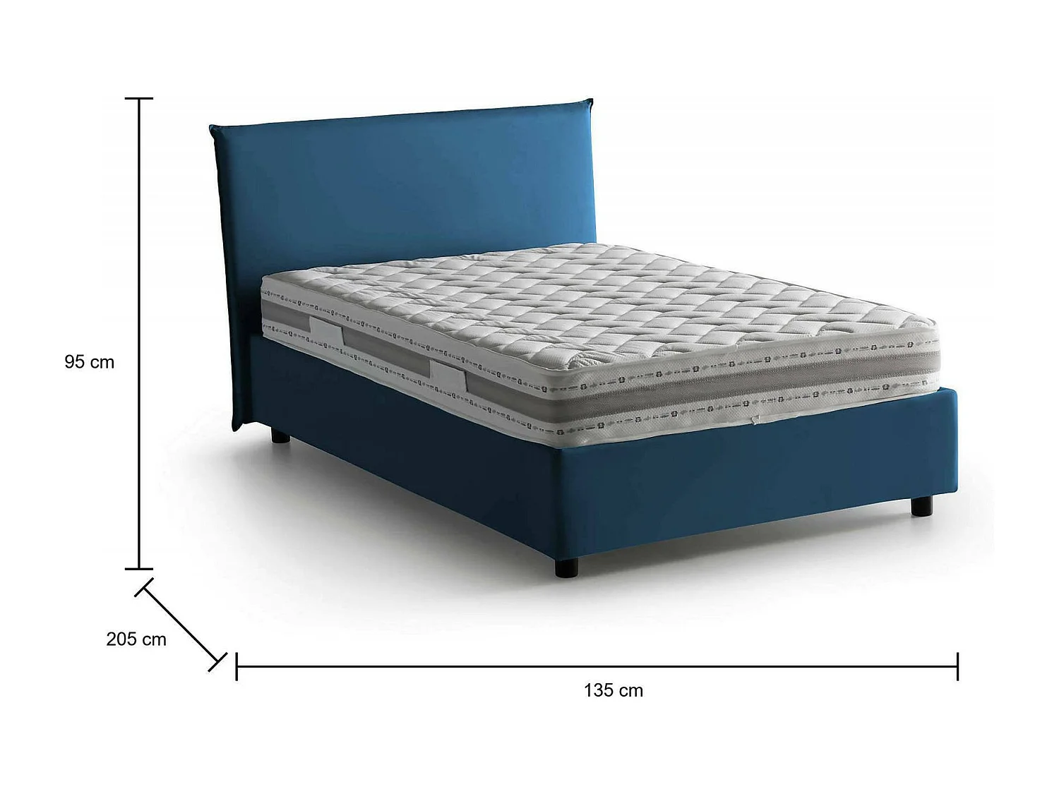 Italia Bed Halve Piazza Asmara Blauw Inclusief Matras Afneembaar, Met Opbergvak Made in Italy