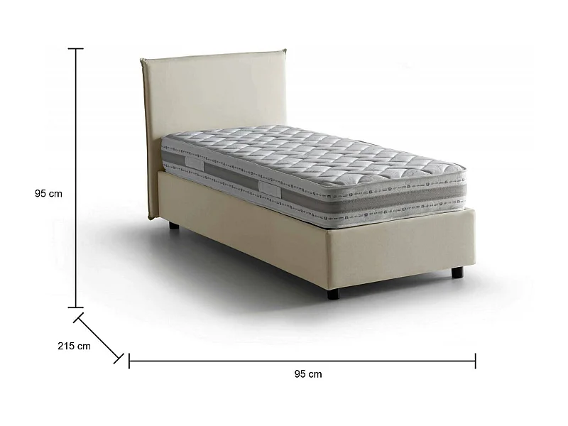 Lit simple Catia, Lit coffre avec revêtement en tissu, 100% Made in Italy, Ouverture frontale, avec matelas 80x200 cm inclus, Beige