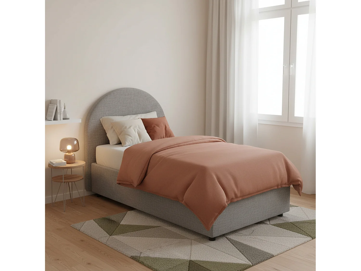 Talamo Italia Eenpersoonsbed Emma Grijs Met Matras, Afneembaar, Opslagruimte Made in Italy