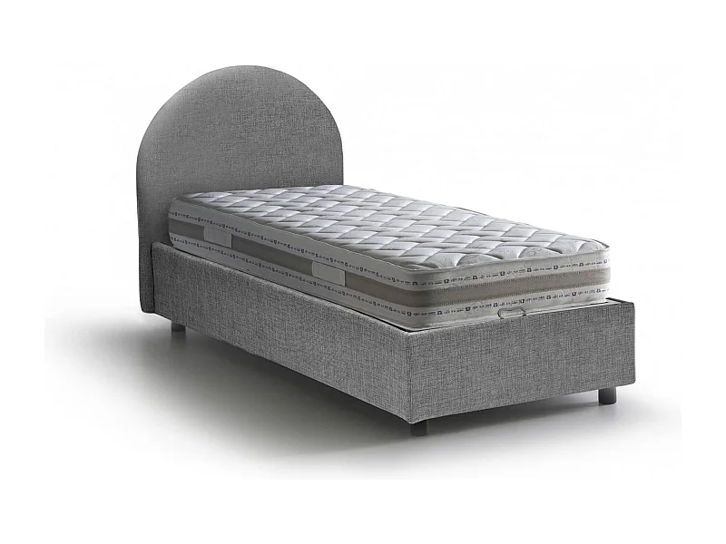 Lit simple Emma, ??Lit coffre avec revêtement en tissu, 100% Made in Italy, Ouverture frontale, avec matelas 80x190 cm inclus, Gris