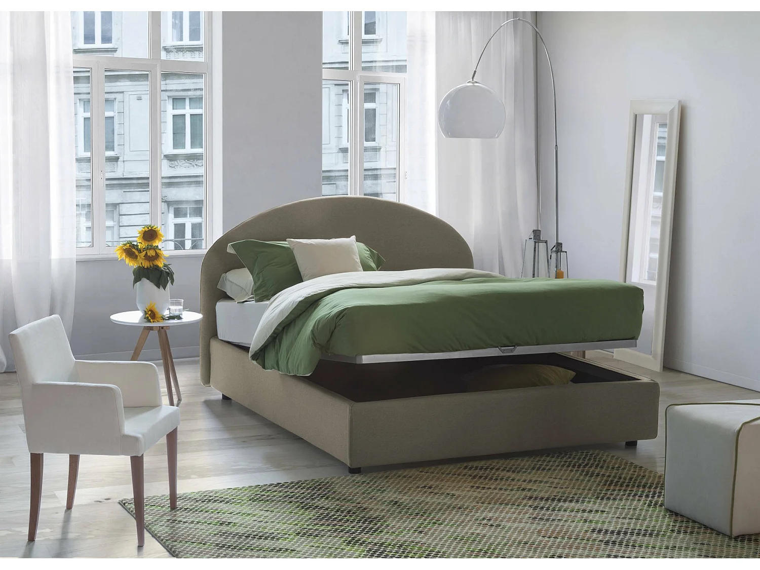 Lit double Connie, lit coffre avec revêtement en tissu, 100% Made in Italy, ouverture frontale, avec matelas 120x190 cm inclus, gris tourterelle