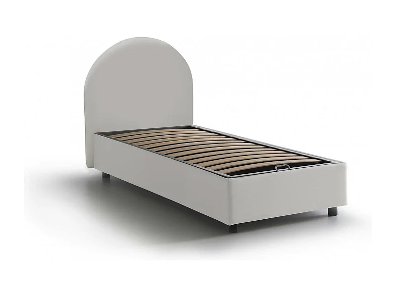 Lit simple Giorgia, Lit coffre avec revêtement en éco-cuir, 100% Made in Italy, Ouverture latérale, adapté pour matelas 80x190 cm, Blanc