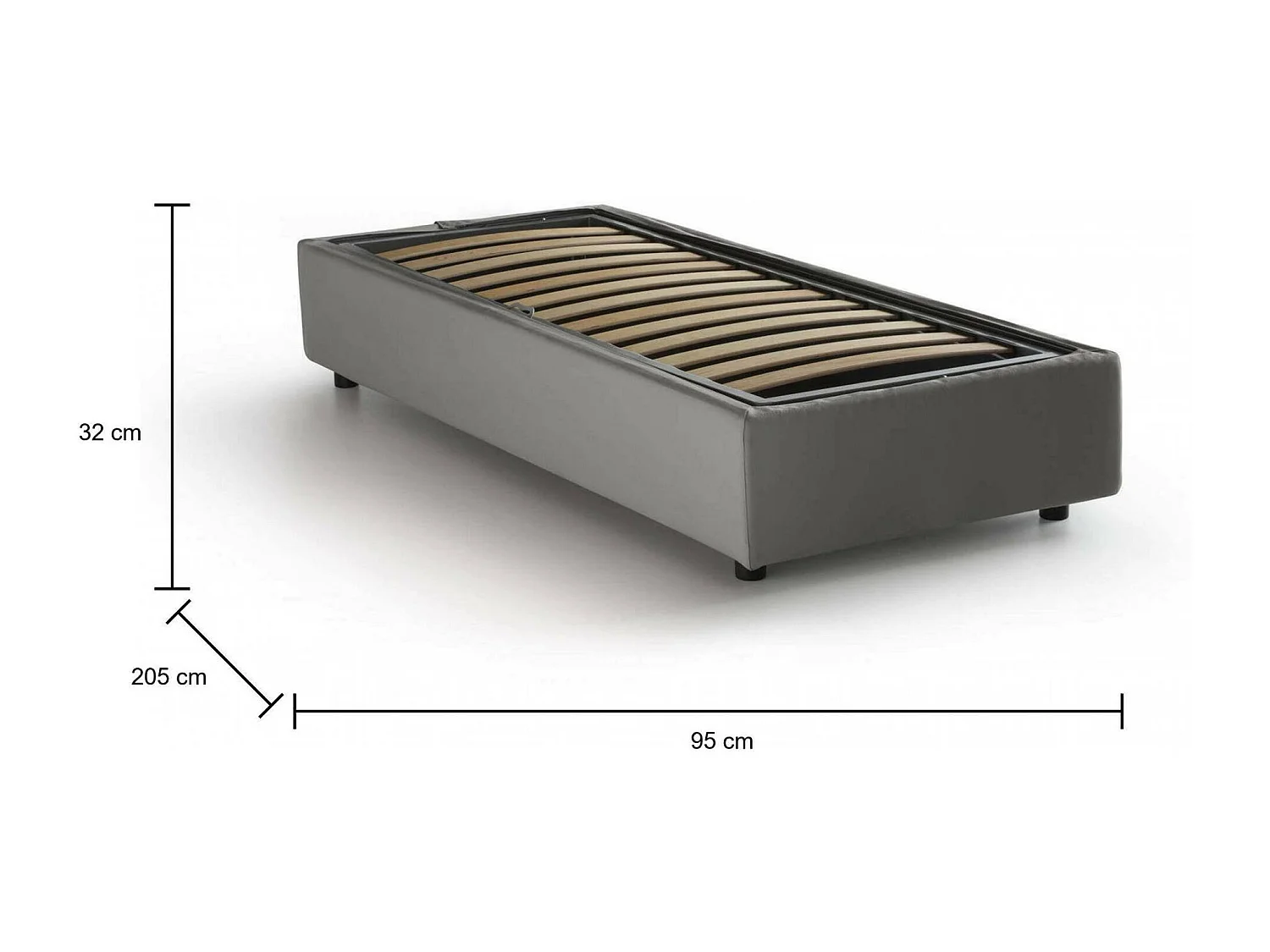 Lit simple Melissa, Lit coffre avec revêtement en tissu, 100% Made in Italy, Ouverture latérale, adapté pour matelas 80x190 cm, Gris