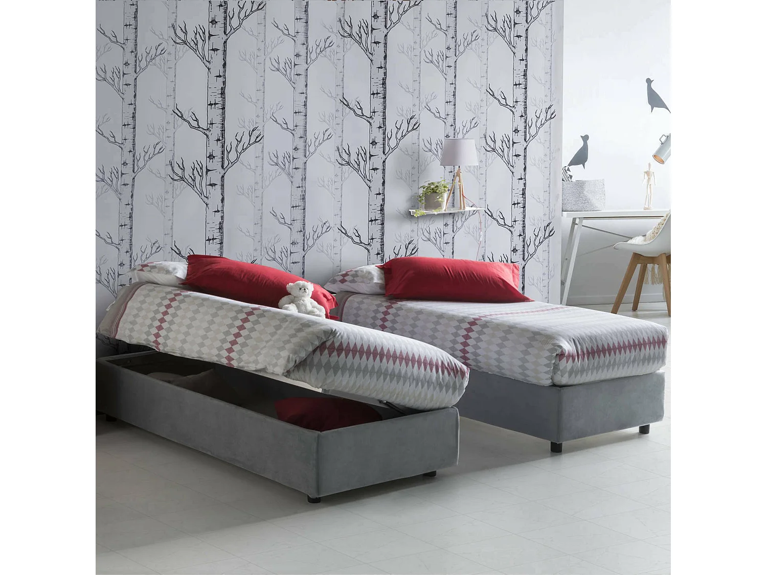 Letto singolo Melissa, Letto contenitore con rivestimento in tessuto, 100% Made in Italy, Apertura laterale, adatto per materasso Cm 80x190, Grigio