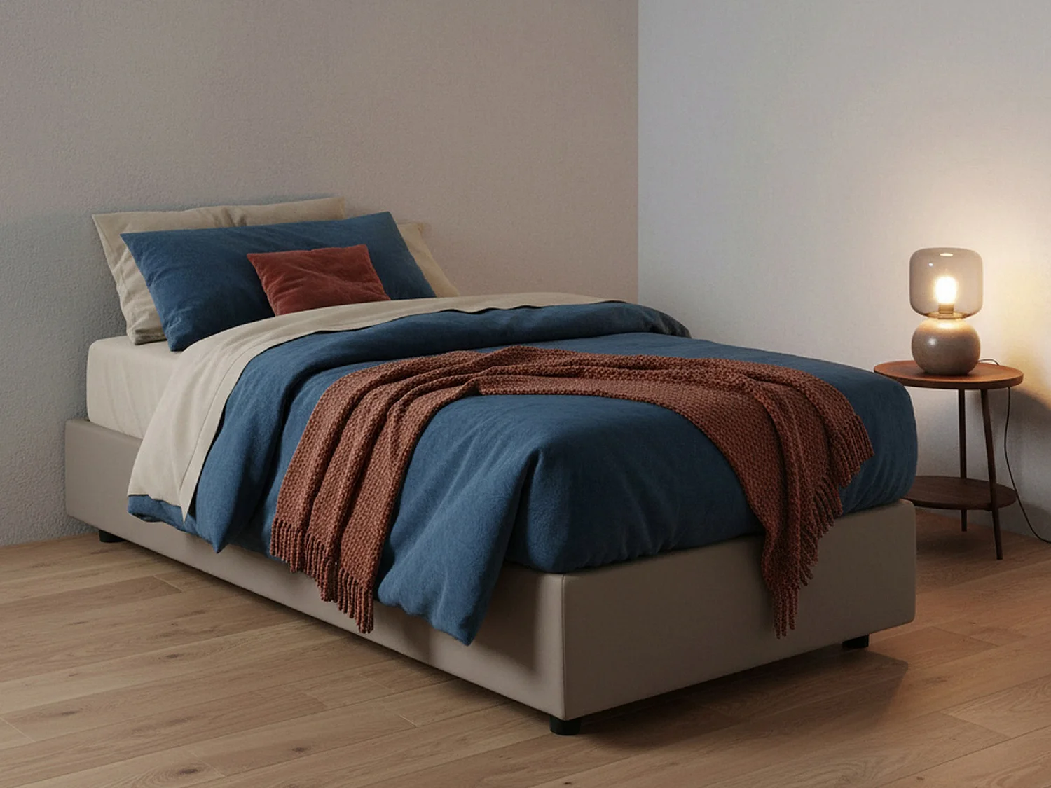 Letto singolo Ilaria, Letto contenitore con rivestimento in tessuto, 100% Made in Italy, Apertura frontale, adatto per materasso Cm 90x190, Tortora