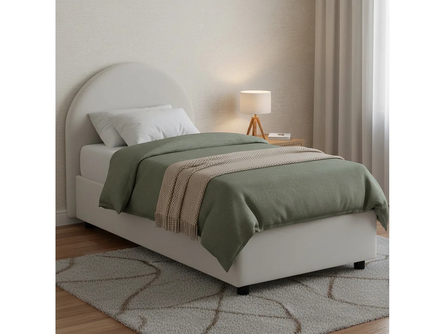 Cama de solteiro Vittoria, Cama arrumação com forro de couro ecológico, 100% Fabricado na Itália, Abertura lateral, com colchão 80x190 cm incluído, Branco