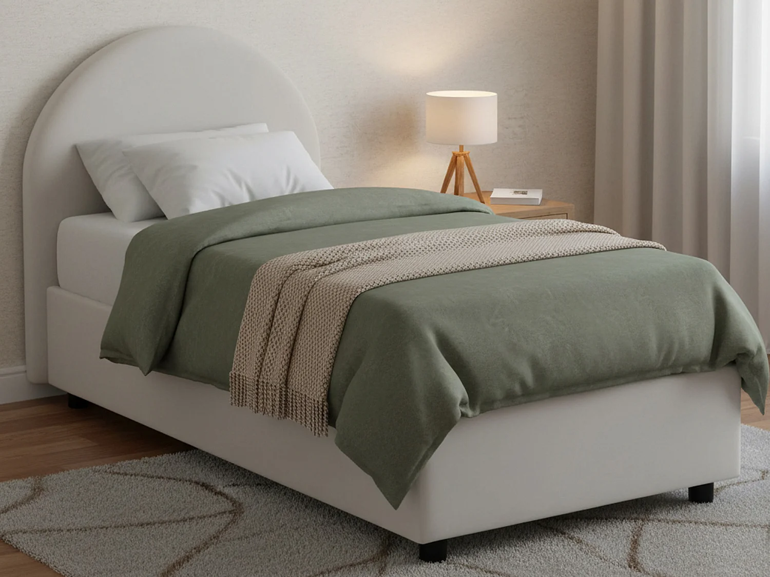 Letto singolo Vittoria, Letto contenitore con rivestimento in ecopelle, 100% Made in Italy, Apertura laterale, con materasso Cm 80x190 incluso, Bianco