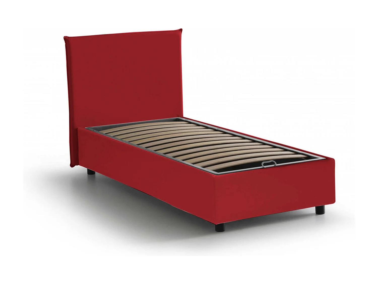 Cama individual Candida, Cama contenedor con revestimiento de tela, 100% Made in Italy, Apertura lateral, adecuada para colchón de 80x190 cm, Rojo