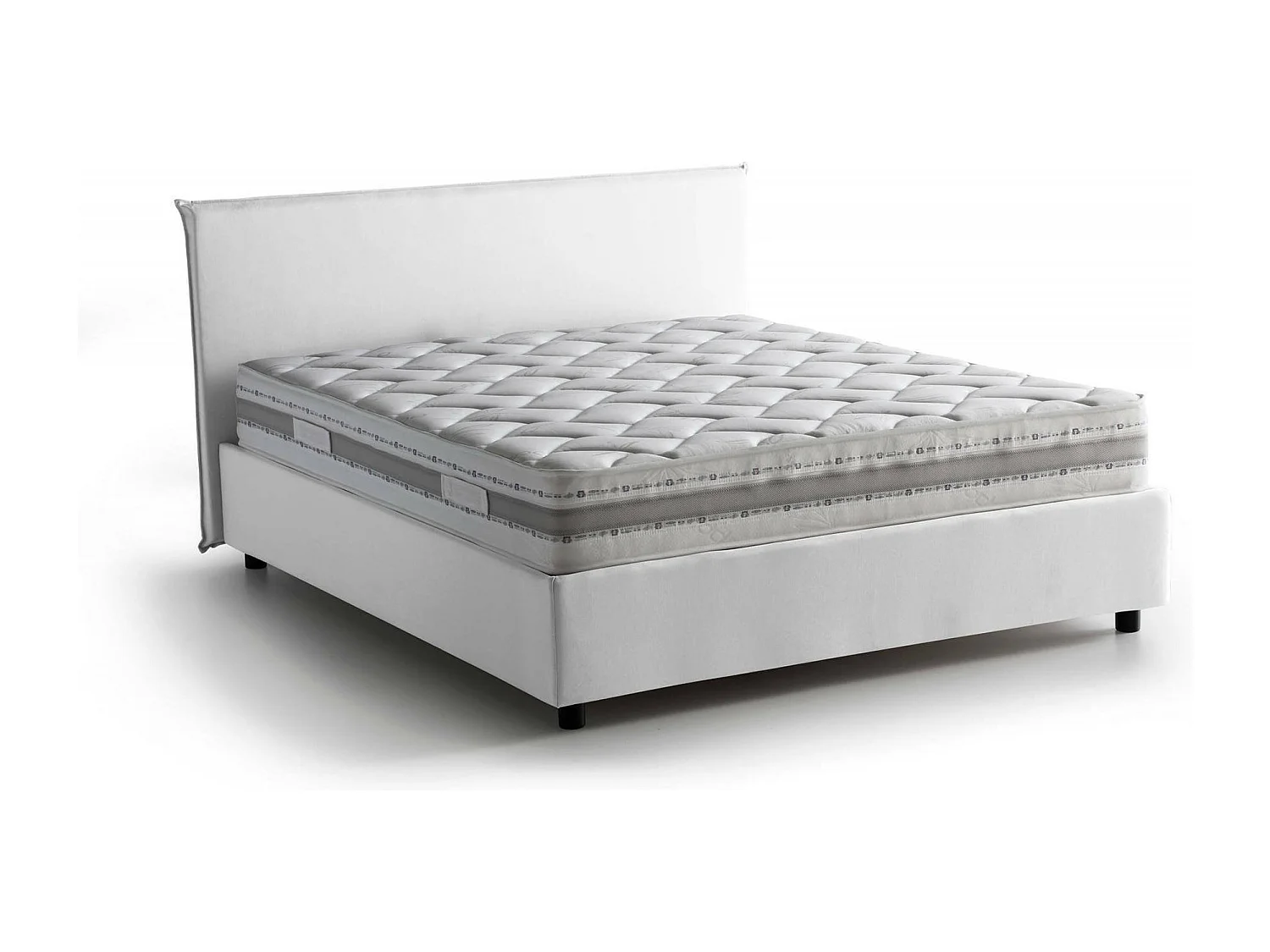 Cama de casal Bibiana, Cama de armazenamento com forro de tecido, 100% Fabricado na Itália, Abertura frontal, com colchão 160x190 cm incluído, Branco
