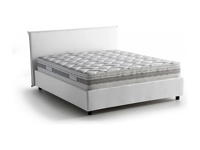 Cama doble Bibiana, Cama contenedor con revestimiento de tela, 100% Made in Italy, Apertura frontal, con colchón 160x190 cm incluido, Blanco