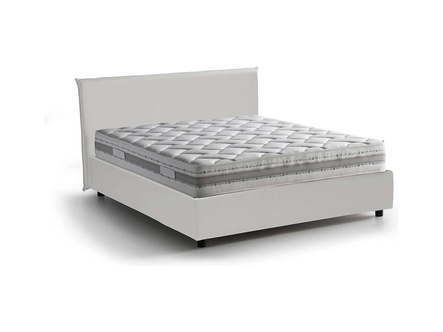 Lit double Aurelia, Lit coffre avec revêtement en éco-cuir, 100% Made in Italy, Ouverture frontale, avec matelas 140x190 cm inclus, Blanc